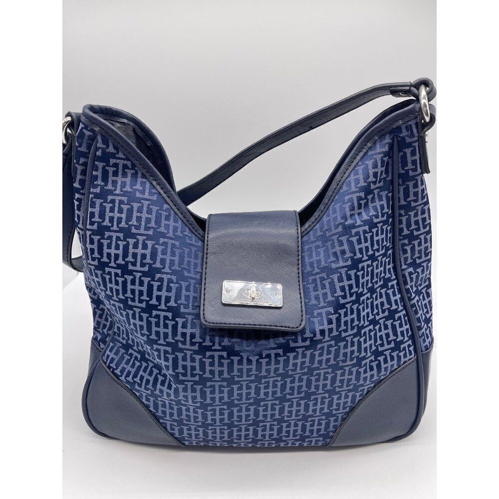 Tommy Hilfiger Blue Leather Fabric Monogram Handbag